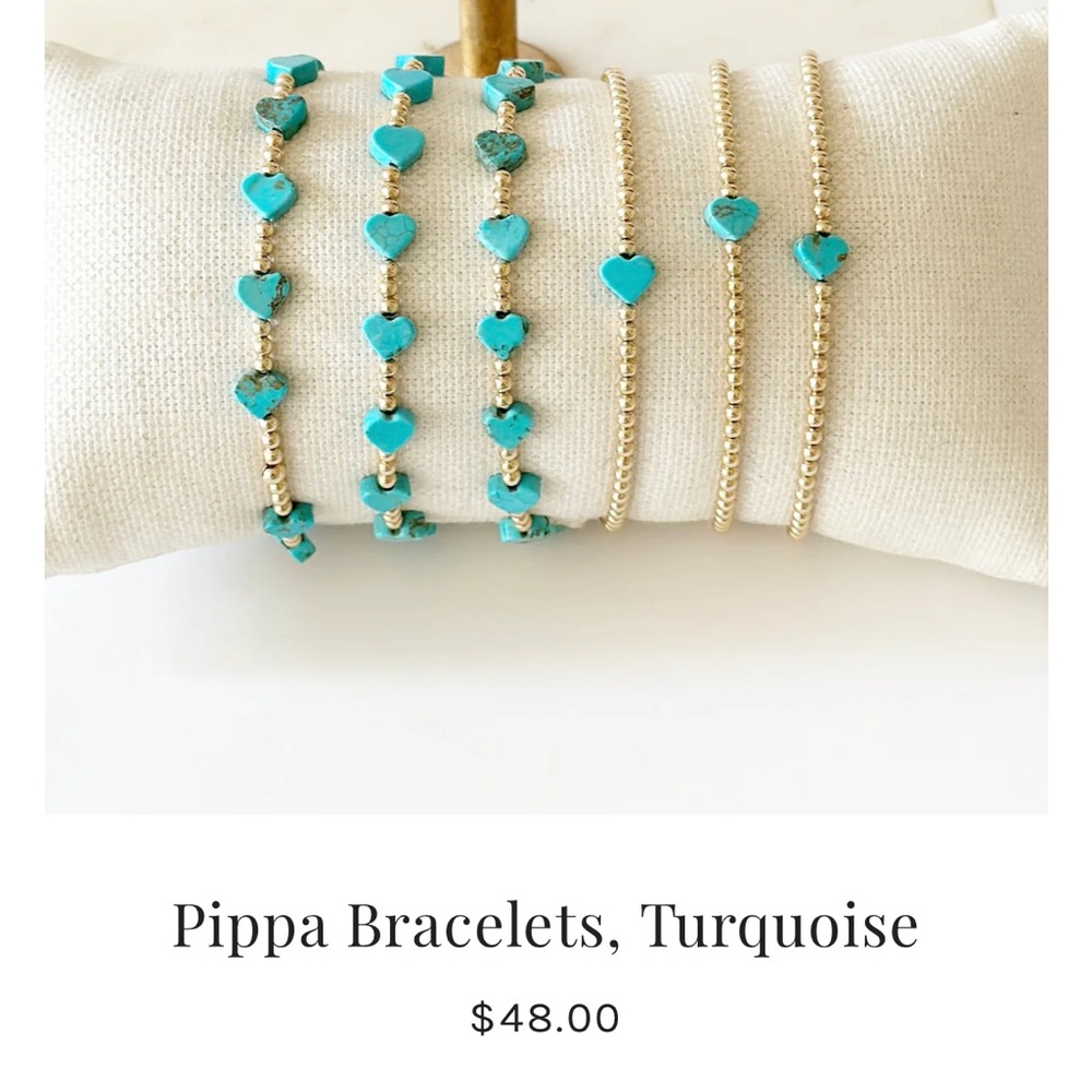 Jeny Baker Turquoise Heart Beaded Bracelet with Gold Accents, new in box